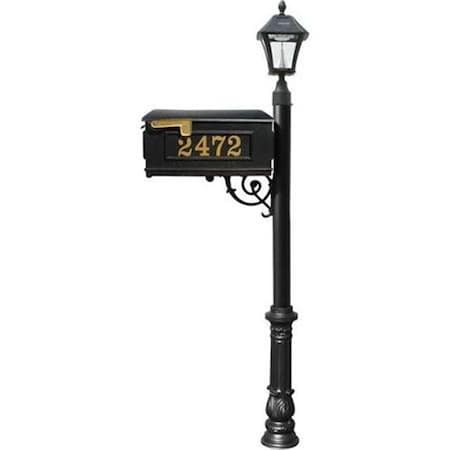 Lewiston Mailbox Post System with Ornate Base & Bayview Solar Lamp Black LMCV-700-SL-BL